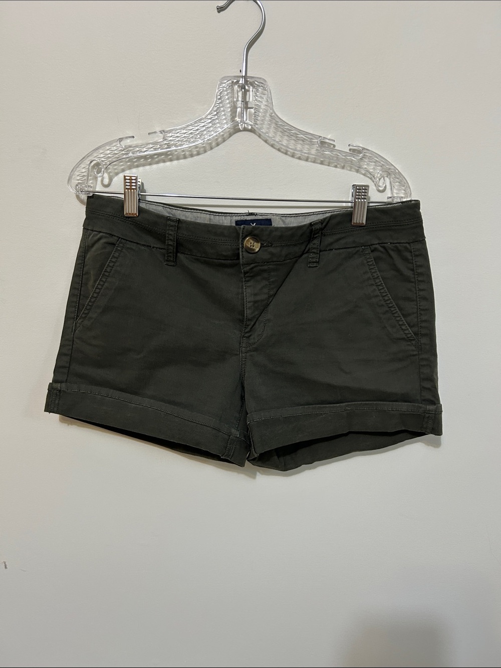 American Eagle Outfitters Olive Green Rolled-Hem Shorts